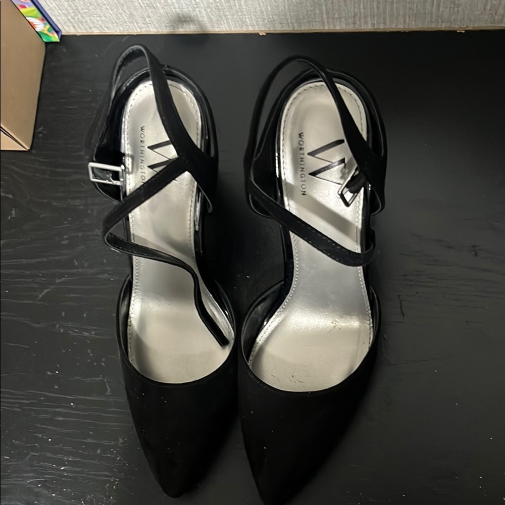 Worthington Black Strappy Heels with Medium Elevation
